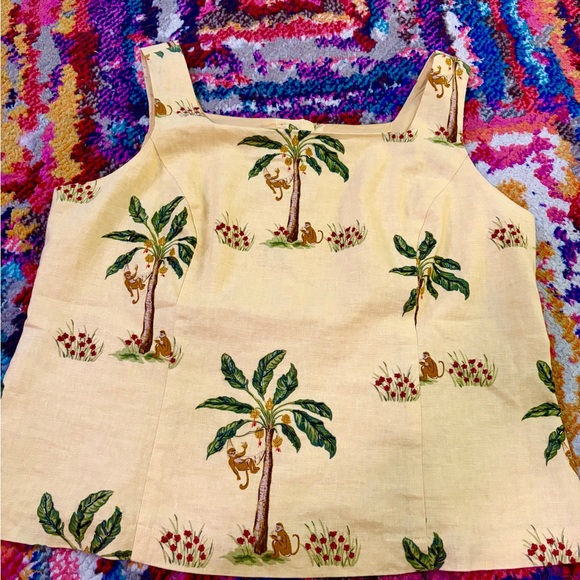 Miss Dorby Tops - Vintage Women’s Cream Palm Tree Print Tank Top
